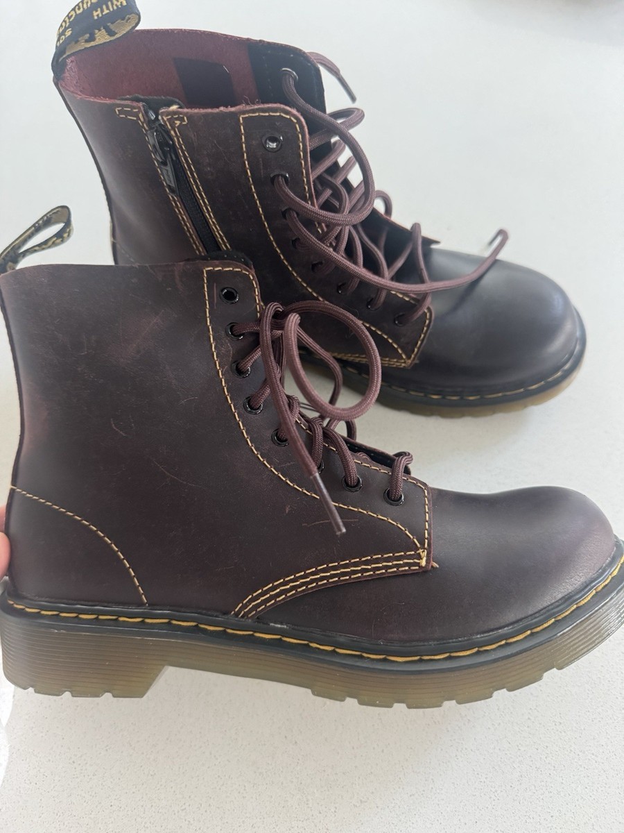 Dr. Martens Brown Leather Lace-Up Boots with Yellow Stitching 2976 Yellow Stitch Crazy Horse Leather Chelsea Boots in Dark  main image 2