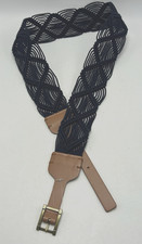 Talbots Statement Belt Womens XL Blue Cotton Woven Braided Leather Trim Boho