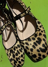 J Crew Double Strap Flats Leopard Print Calf Hair Womens 8.5