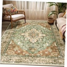 Area Rugs 5'x7' Washable Non-Slip, Floral Vintage Distress 5x7 Brick/Brown