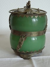 BRULE PARFUM ANCIEN EN PIERRE VERTE (ONYX) ELEMENTS DECORATIFS EN METAL ARGENTE