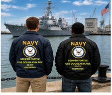 USS DOUGLAS H.FOX  DD-779 *DESTROYER* COACHES JACKET. NAVY OFFICIAL LICENSE