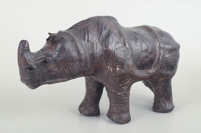 Omersa for Liberty & Co., London. Large leather rhino figure. Mid