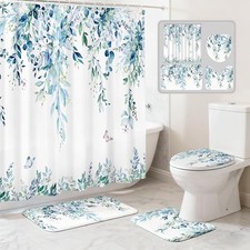 16 Pcs Bathroom Sets with Shower Curtain and Rugs-Modern Minimalist B-blue