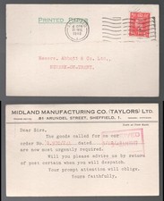 1948 KGVI Midland Manufacturering co (Taylors) Ltd. 1d Sheffield Postcard