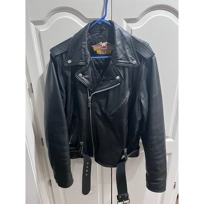 Harley-Davidson Men s Leather Jacket 44 L Black Eagle Patch Rare Winged Pin