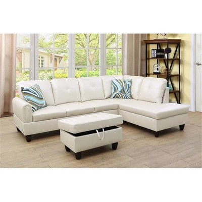 Pemberly Row Modern / Contemporary Off White 3PC Sectional w/ottoman