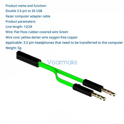 Audio Cable for Razer 3.5 Headphone Computer Adapter cable