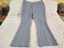 Vintage 60s 70s Bell Bottom Flares Pants Men' Disco / Golf Blue Checks 40 29 1/2