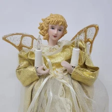 Vtg Gold Lace Angel Tree Topper/table Top Porcelain Face/Hands Lights Up 10 in