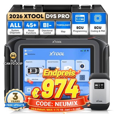 2026 XTOOL D9S PRO Online-Programmierung Diagnose aller Systeme ECU Codierung DE