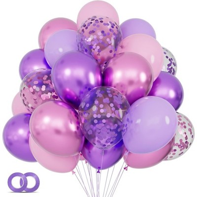 68 Stück Rosa und Lila Ballons Set, 12 Zoll Konfetti, Metallic, Party Dekoration
