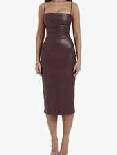 HOUSE OF CB Burgundy jalena dress Leather Cowl Neck Lace-Up Midi Bodycon Dress L