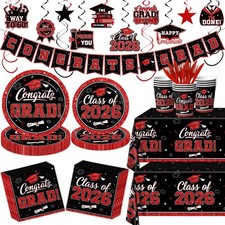 Graduation Decorations Red Class of 2026 Graduation Party Supplies Kit Serves...