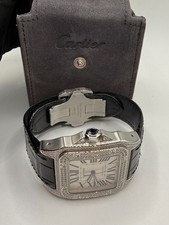 Cartier Santos 100 XL Custom Set Diamond Bezel Men’s Watch 2656 Black Leather 11