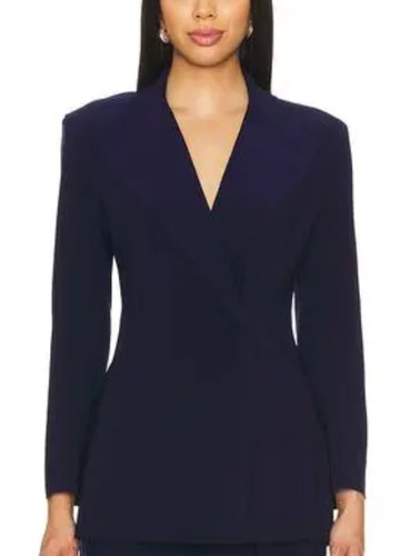 Norma Kamali Classic Blazer Jacket XS Navy Blue Stretch Minimalist
