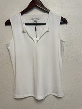 Calvin Klein White Sleeveless V-Neck Gold Ton...