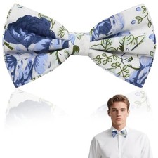 Floral Bow Tie Men Cotton Flower Bowties Pretied Adjustable Blue Green White