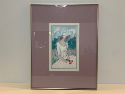 Vintage Katherine E. Parker Signed Woman in Floral Field Serigraph Print