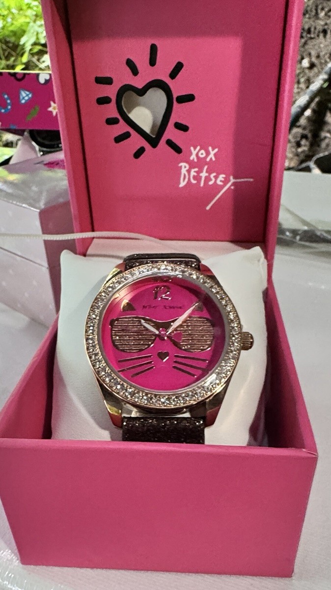Betsey Johnson Cool Kitty Glitter Watch Pink Glasses BJ00685  display picture 3