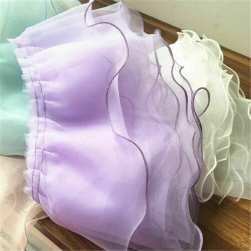 2 Yds Pleated Lace Trim Organza Ruffle DIY Wedding Doll Skirt Sewing Hem Craft - Afbeelding 1 van 25