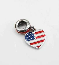 Authentic Pandora Sterling Silver USA Heart Flag Charm 791548ENMX