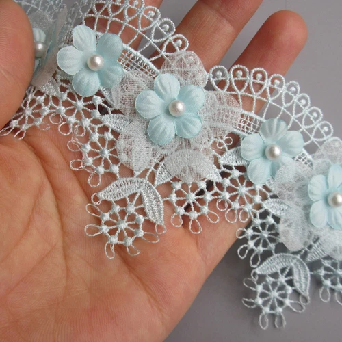 2 Yards Scallop Flower Beaded Embroidered Trim Lace Ribbon Sewing Wedding Dress - Picture 14 of 19