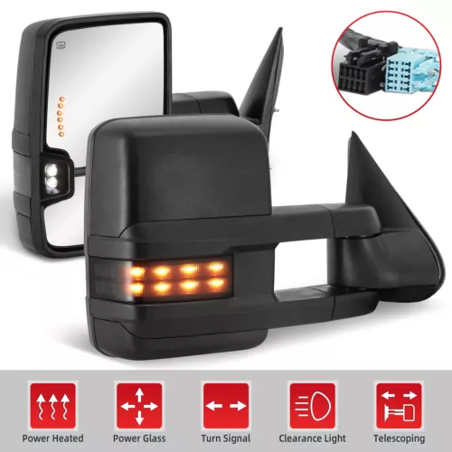 Pair Power Heated Turn Signal Tow Mirrors For 03-07 Chevy Silverado GMC  Sierra