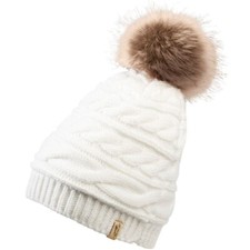 Arctic Cat Cable Knit Fur Pom Beanie - Cream 5303-232