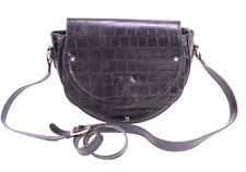Divina Firenze Tasche Saddle Umhängetasche Krokolook Leder schwarz Vintage B23