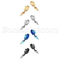 2pcs Mens Women Stainless Steel Dangling Triangle Pyramid Huggie Hinged Earrings