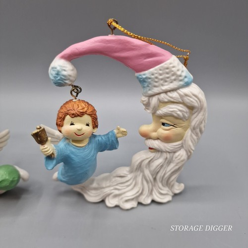Vintage Santa Claus Crescent Moon Angel Hand Painted Christmas Ornament Lot of 6 - Picture 3 of 17