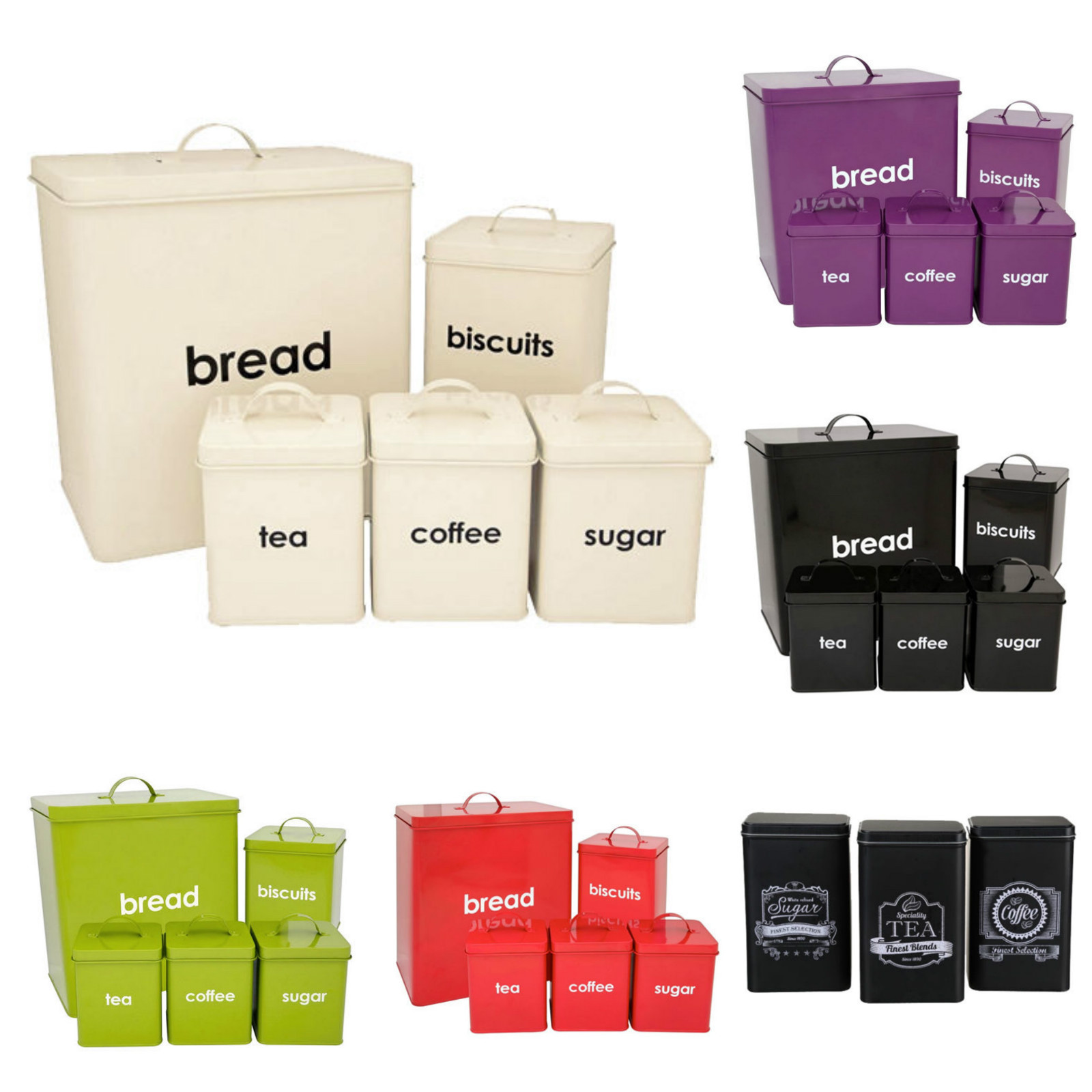 3/5 Pieces Bread Bin Sets Tea, Coffee, Sugar, Biscuits Or Utensils
