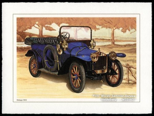 Farblithographien: 4 Oldtimer / historische Autos, Büttenpapier - handgerissen - Bild 5 von 5