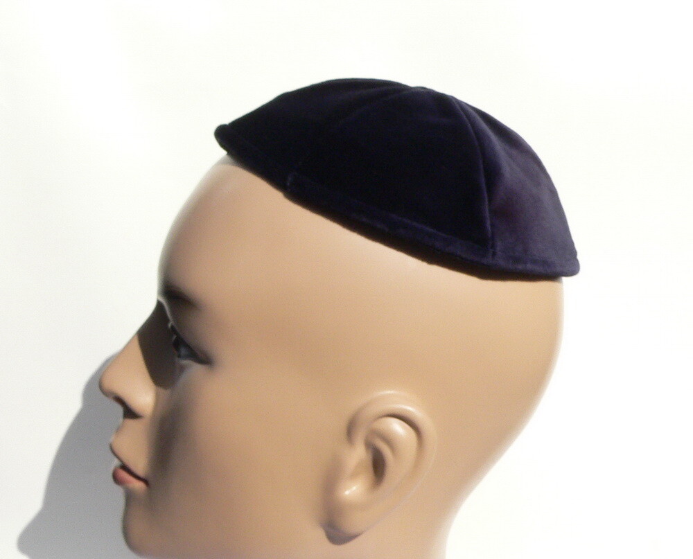 JL Kippha's Colore Nero Velluto Kippah Con Silver Lines Yarmulke