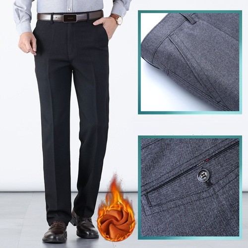 Men Fleece Lined Pants Suit Trousers Stretch Straight Leg Thick Business Bottoms - Picture 3 of 16