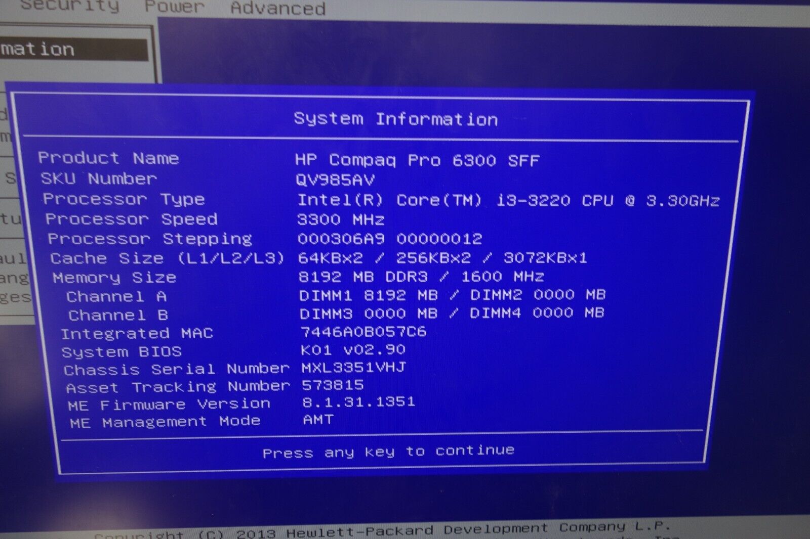 HP Compaq Pro 6300 (SFF) Desktop i3-3220 3.3GHz 500GB HDD 8GB RAM - NO O.S.