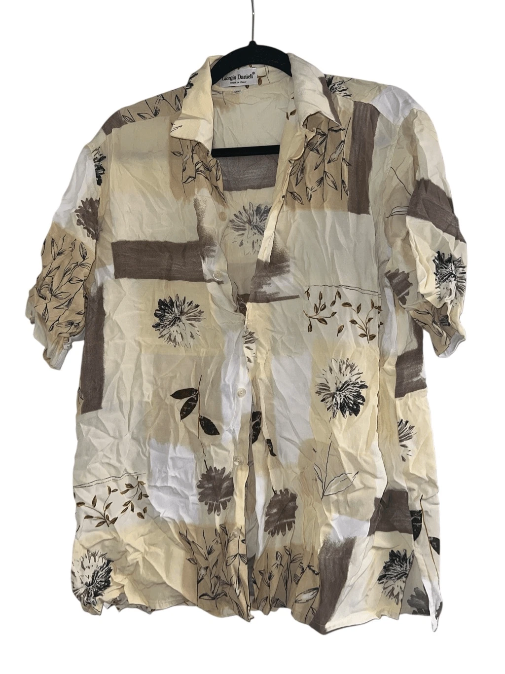 Giorgio Danieli Pale Yellow Hawaiian Tropical Short Sleeve Sz Medium Shirt