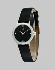 NEW CK CALVIN KLEIN K0351102 SWISS MADE WOMEN'S BLACK DIAL DIAMONDS LEATHER