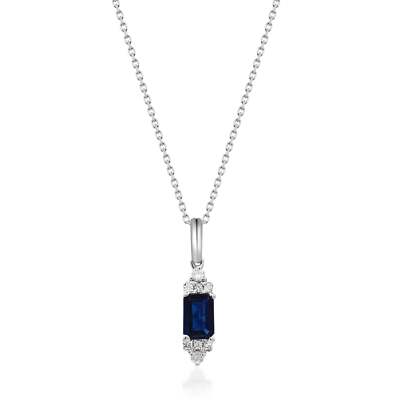 Gin and Grace Amelia 10K White Gold Emerald-Cut Ceylon Blue Sapphire Pendant