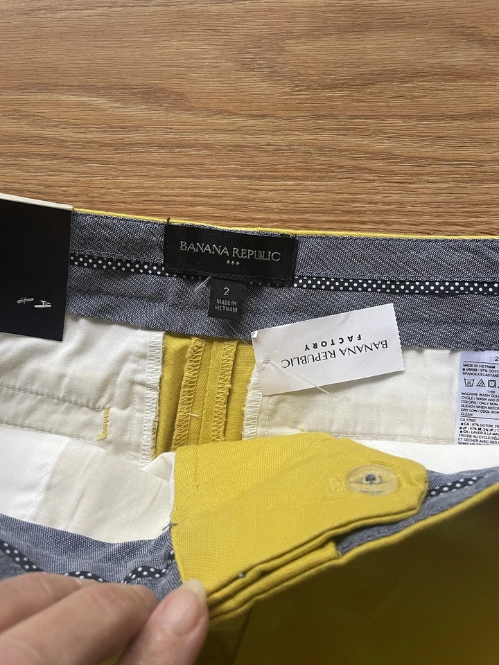 Banana Republic фабричные женские желтые шорты, размер 2, карманы и подол гребешка - Изображение 3 из 4