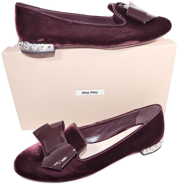 Zapatos Bailarina Miu Ballet Planos Borgoña Arco 39.5 Cristales Tacones