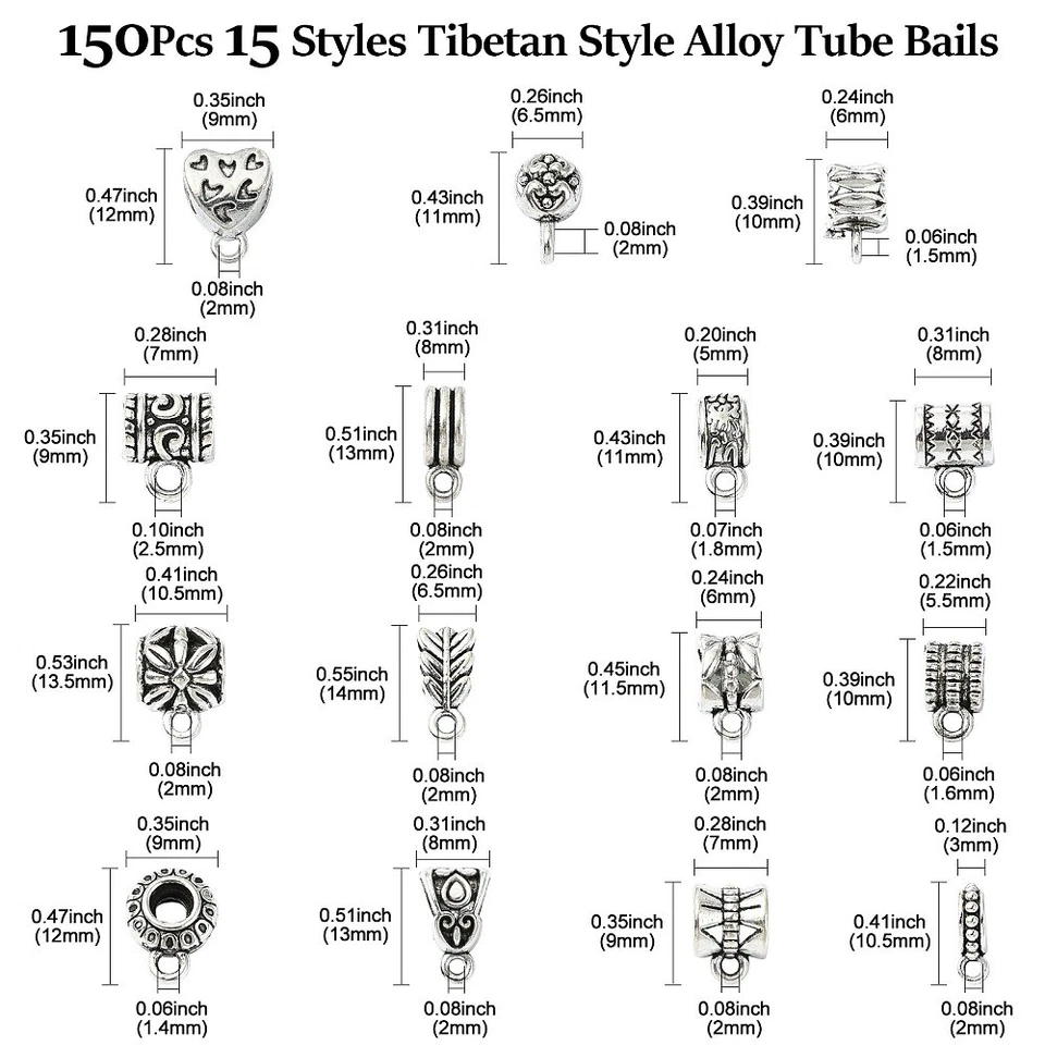 150 peças conector de elos de contas de fiança tubo de prata fitas furo grande para joias - Imagem 2 de 4