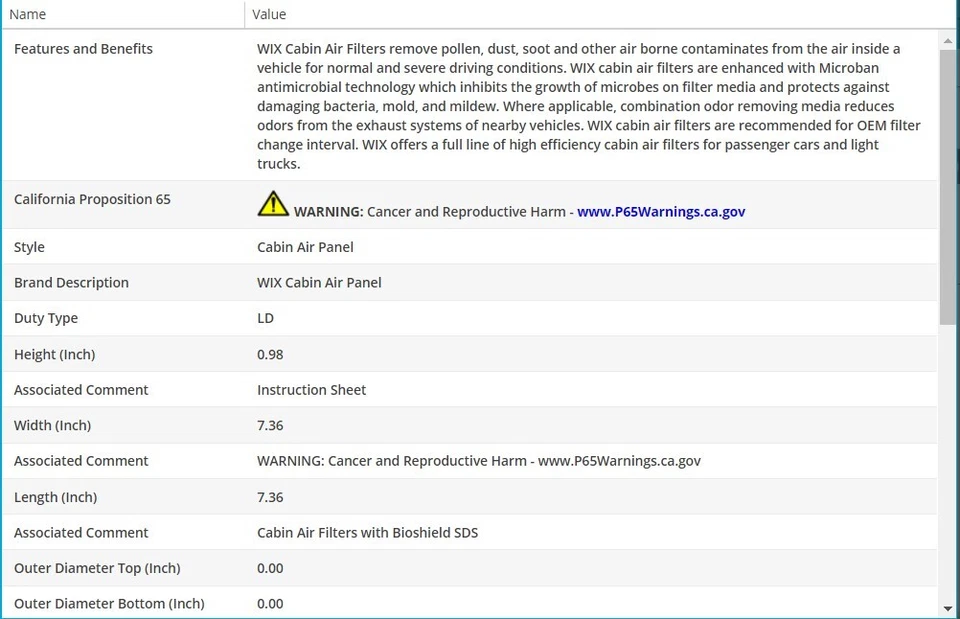 Filtro de aire de cabina WIX para BMW X3 2012-2014 L6-3,0 L Foto 3 de 4