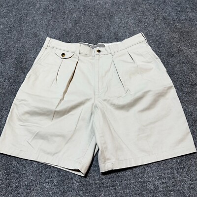 Savane Shorts Mens 34 Tan Cotton Pleated Mid Rise No Wrinkles