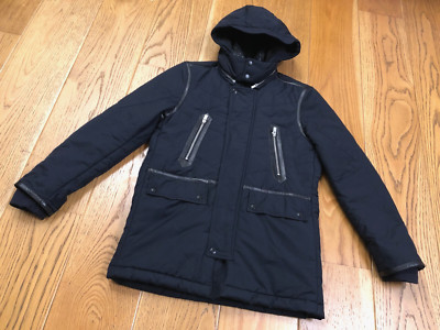 THE KOOPLES KAPUZENPARKA HERREN BLAU LAMM LEDERBESATZ & KUNSTFELL MANTEL JACKE XS
