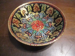Turkish metal hand painted cloisonne convex floral geometric colorful bowl