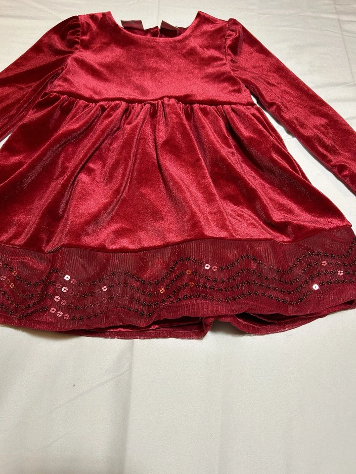 Koala Kids Girls 18-24 Months Red Velour Sequin Long Sleeve Holiday Dress NWT - Image 3 of 4