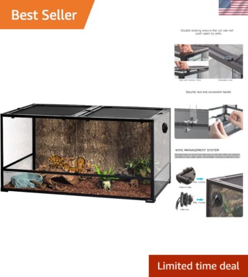 Large Reptile Terrarium 120 Gallon, Tall Wide Tempered Glass