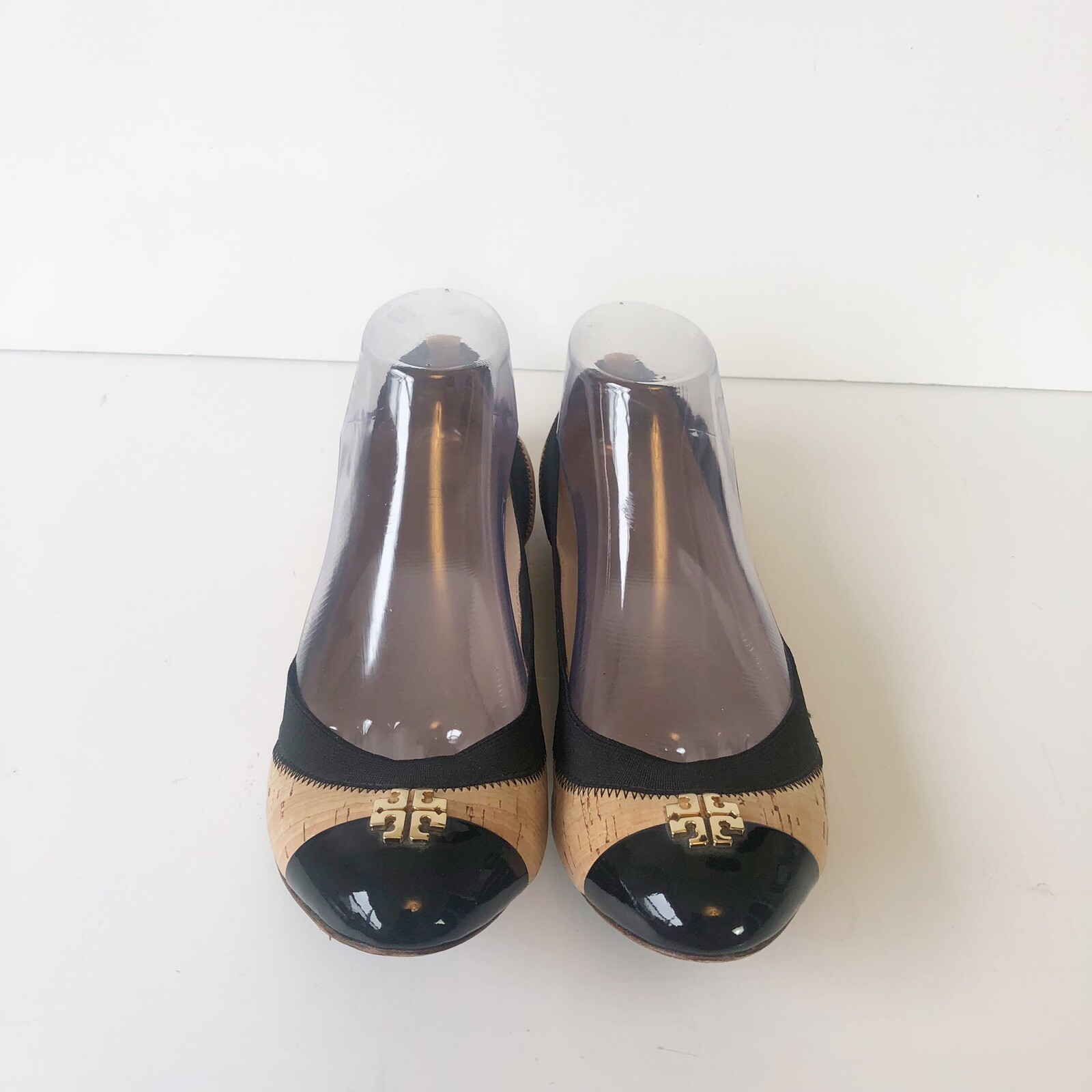 Tory Burch Jolie Cork Black Patent Leather Ballet Fla… Gem